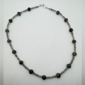 ~18" faceted 8mm and 4mm LABRADORITE beaded necklace with 925 hardware!